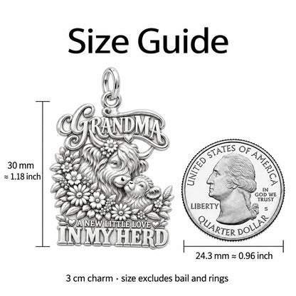 Highland Cow Herd Charm Bracelet – Personalized Grandma Gift – size guide, 3 cm charm next to a quarter