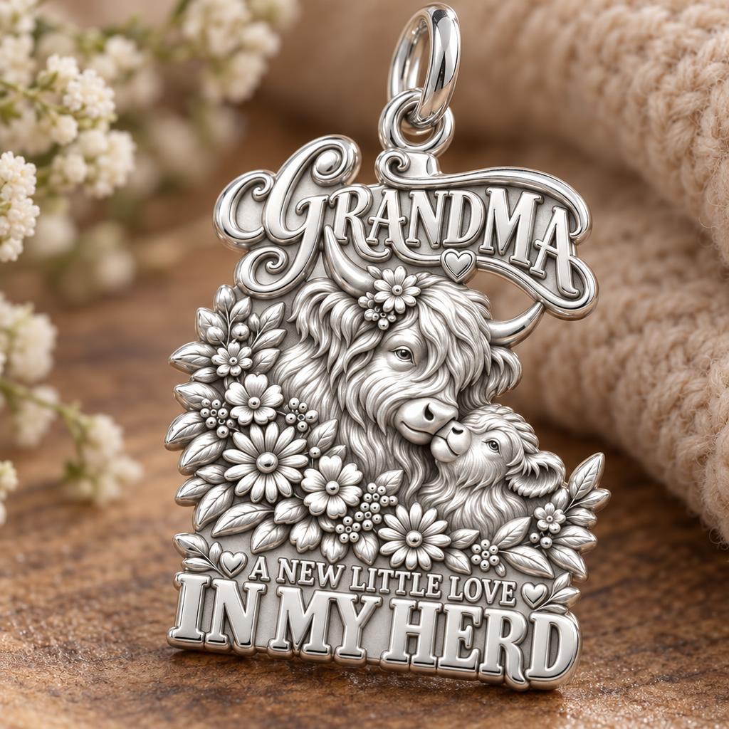 Highland Cow Herd Charm Bracelet – Personalized Grandma Gift – macro detail of the charm