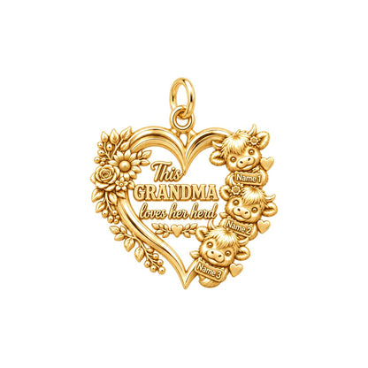 Highland Cow Herd Charm Bracelet – Personalized Grandma Gift – 18K gold plated 3 cm charm, front view