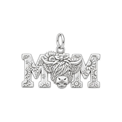 Highland Cow Sunflower Mom Charm and Polyester Cord Bracelet Set