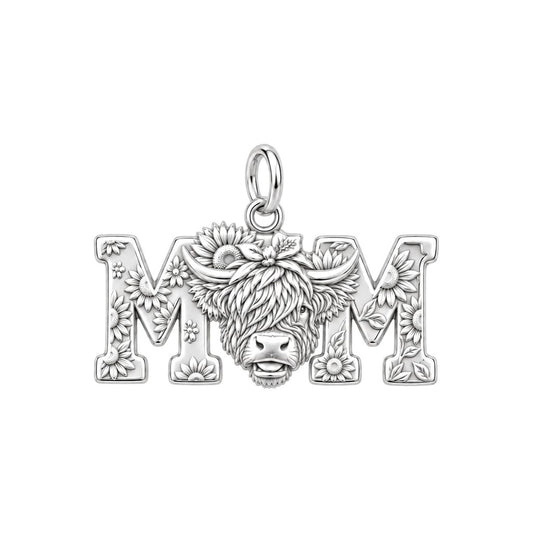 Highland Cow Sunflower Mom Charm and Polyester Cord Bracelet Set