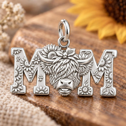 Highland Cow Sunflower Mom Charm and Polyester Cord Bracelet Set