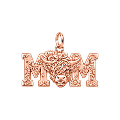Highland Cow Sunflower Mom Charm and Polyester Cord Bracelet Set