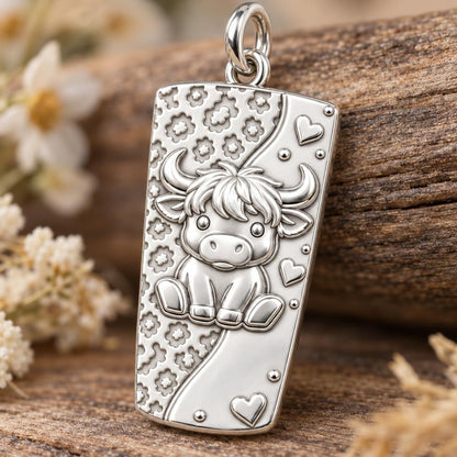 Highland Cow Wildflower Charm Bracelet – Personalized Mom Gift – macro detail of the charm