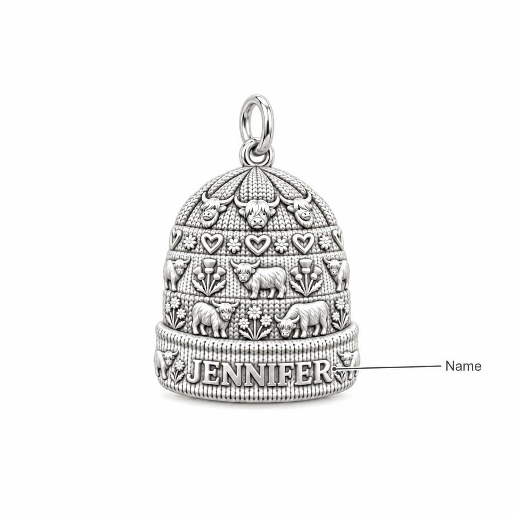 Highland Cow Winter Beanie Charm Bracelet – Personalized Mom Gift – personalization guide