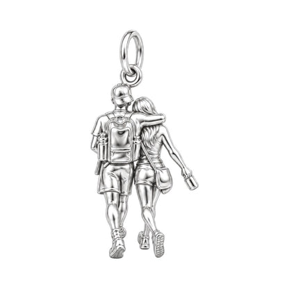 Hiking Side by Side Charm Bracelet – Personalized Couple Gift – silver charm, front view