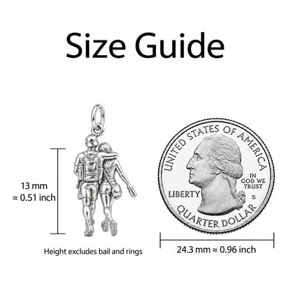 Hiking Side by Side Charm Bracelet – Personalized Couple Gift – size guide, 13 mm charm next to a quarter