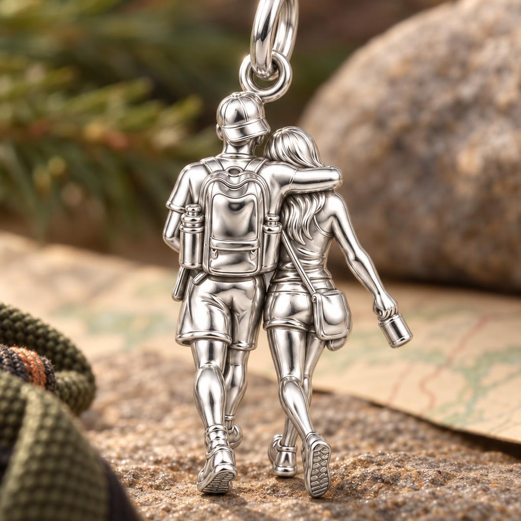 Hiking Side by Side Charm Bracelet – Personalized Couple Gift – macro detail of the charm