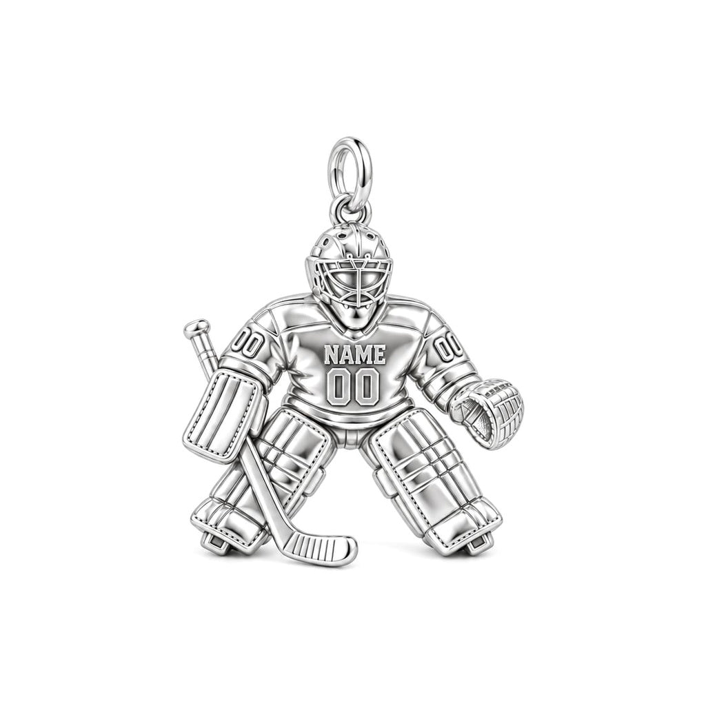 Hockey Goalie On Guard Charm Bracelet – Personalized Athlete Gift – silver charm, front view