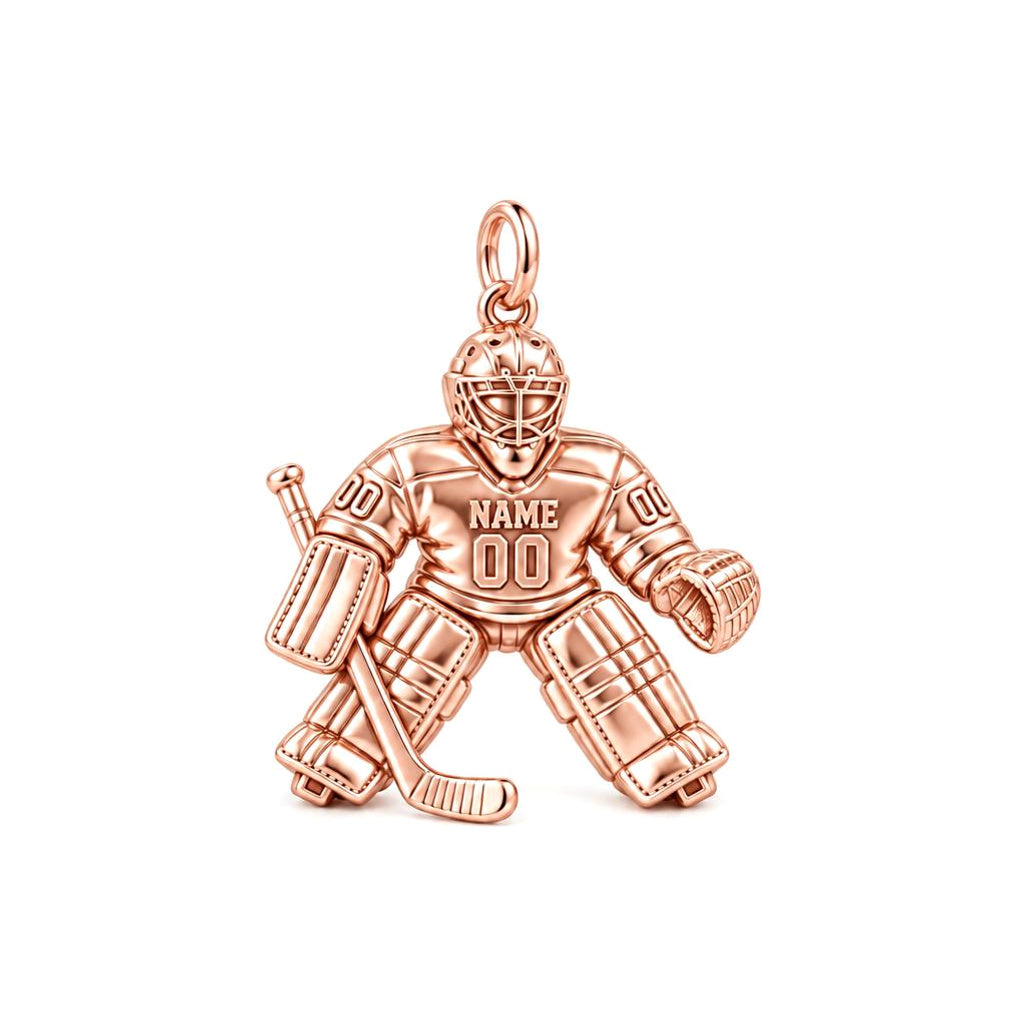 Hockey Goalie On Guard Charm Bracelet – Personalized Athlete Gift – rose gold charm, front view