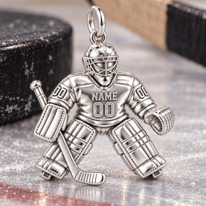 Hockey Goalie On Guard Charm Bracelet – Personalized Athlete Gift – macro detail of the charm