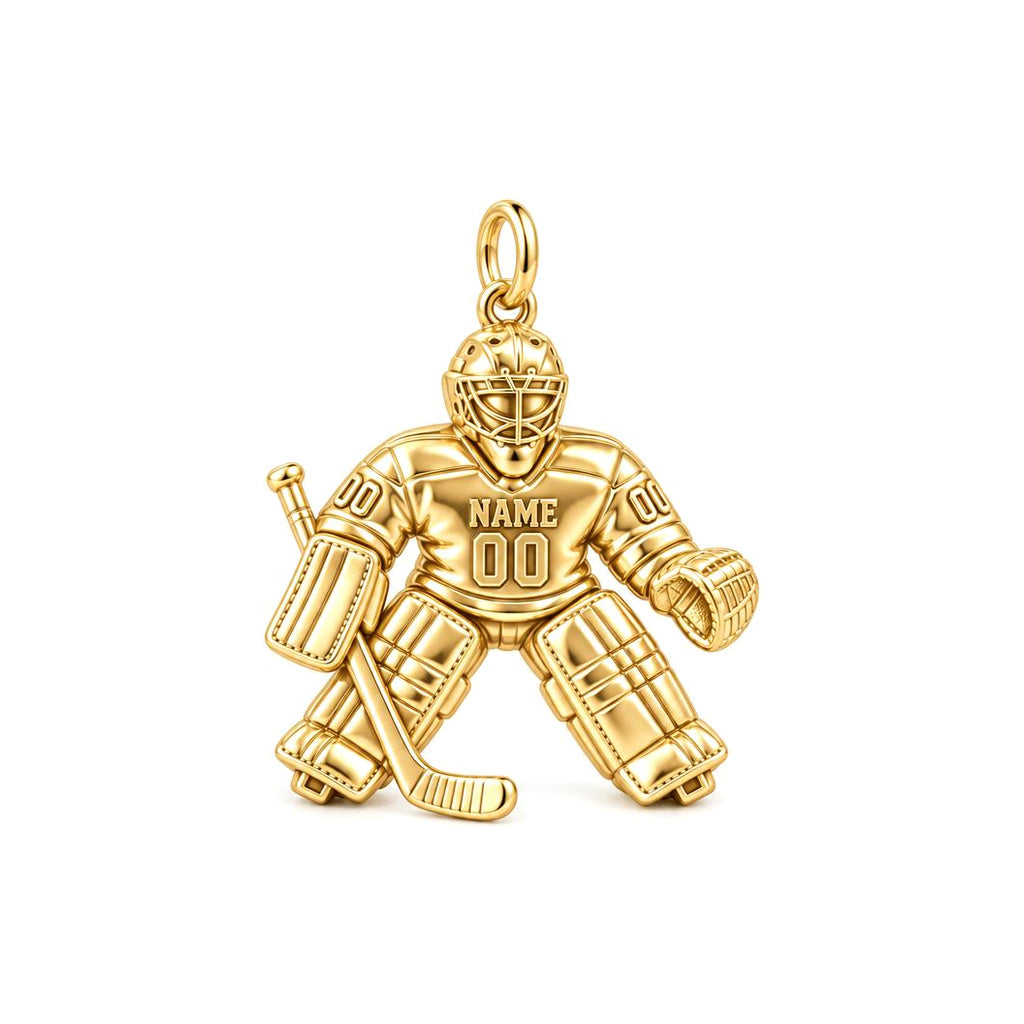 Hockey Goalie On Guard Charm Bracelet – Personalized Athlete Gift – 18K gold charm, front view