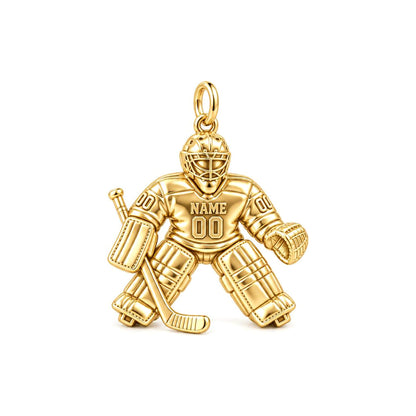 Hockey Goalie On Guard Charm Bracelet – Personalized Athlete Gift – 18K gold charm, front view