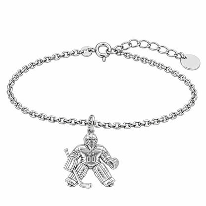 Hockey Goalie On Guard Charm Bracelet Set – silver, front view