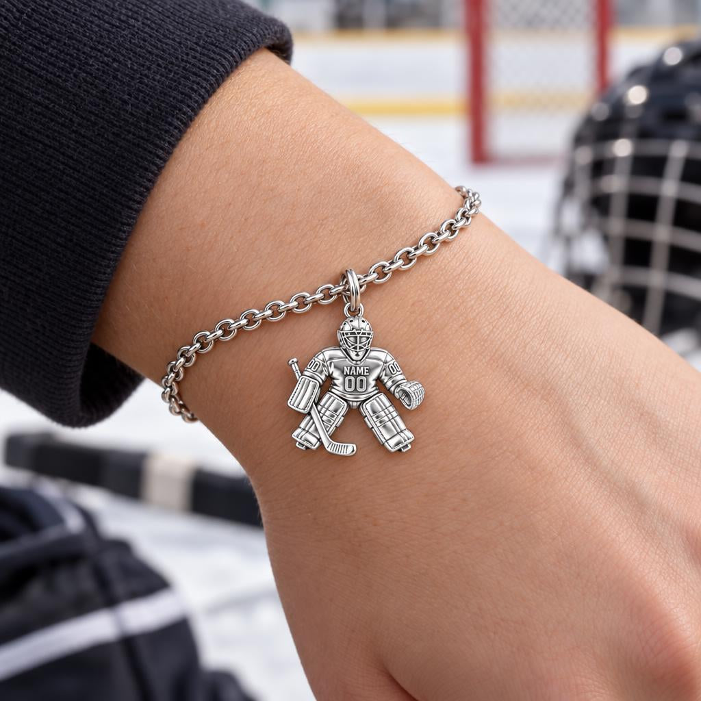 Hockey Goalie On Guard Charm Bracelet Set – worn / in use