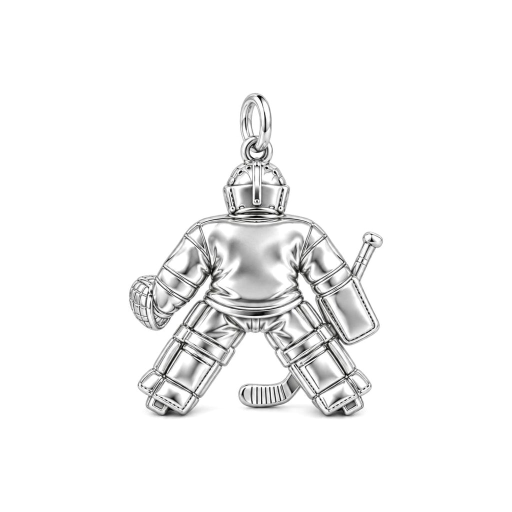Hockey Goalie On Guard Charm Bracelet Set – back of the charm, engraving area