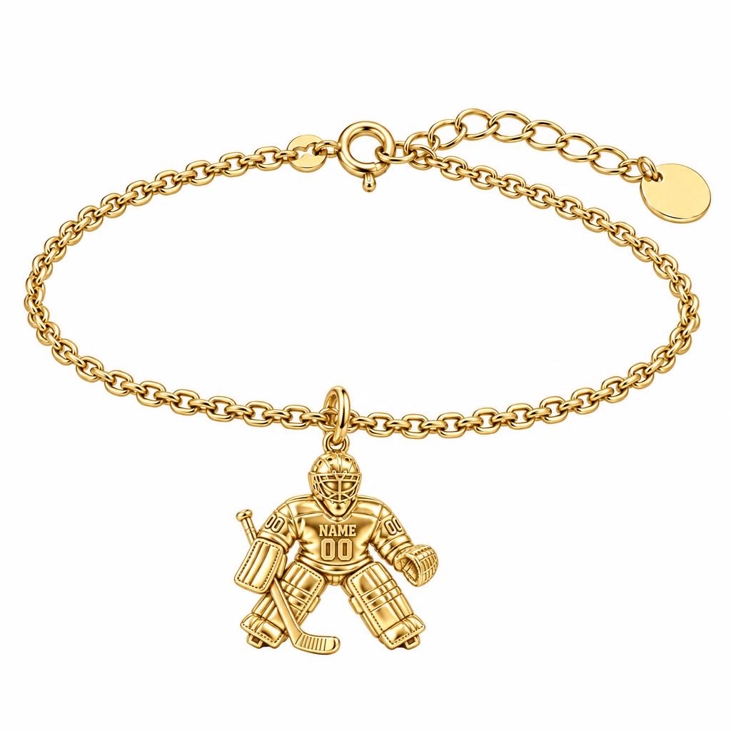 Hockey Goalie On Guard Charm Bracelet Set – 18K gold, front view