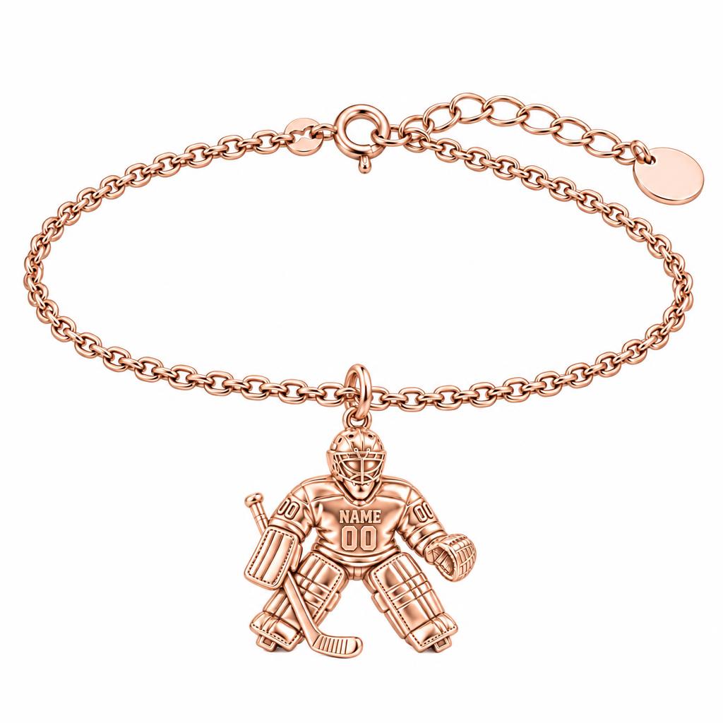 Hockey Goalie On Guard Charm Bracelet Set – rose gold, front view
