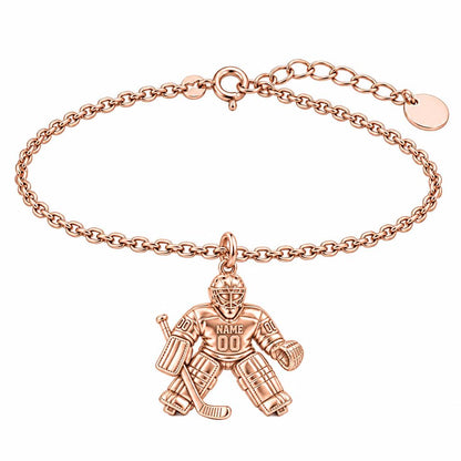 Hockey Goalie On Guard Charm Bracelet Set – rose gold, front view