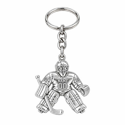 Hockey Goalie On Guard Charm Keychain – silver, front view