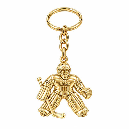 Hockey Goalie On Guard Charm Keychain – 18K gold, front view