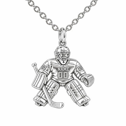 Hockey Goalie On Guard Charm Necklace Set – silver, front view