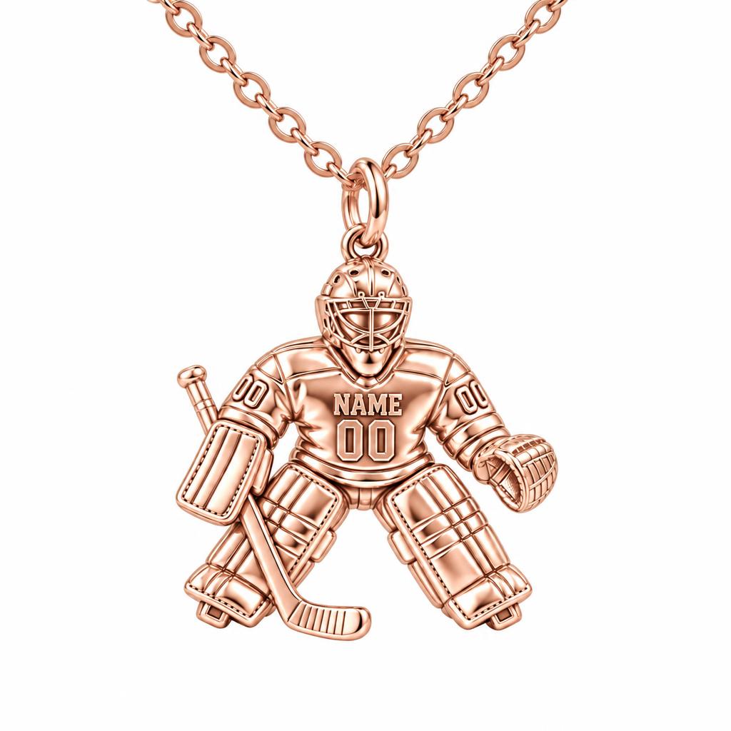 Hockey Goalie On Guard Charm Necklace Set – rose gold, front view