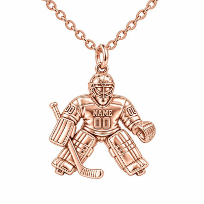 Hockey Goalie On Guard Charm Necklace Set – rose gold, front view