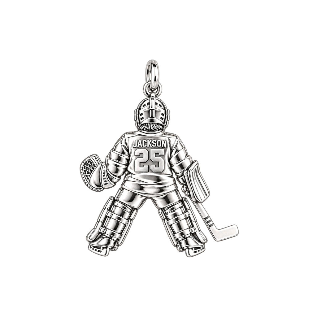 Hockey Goalie Stand Tall Charm Bracelet – Personalized Mom Gift – silver charm, front view