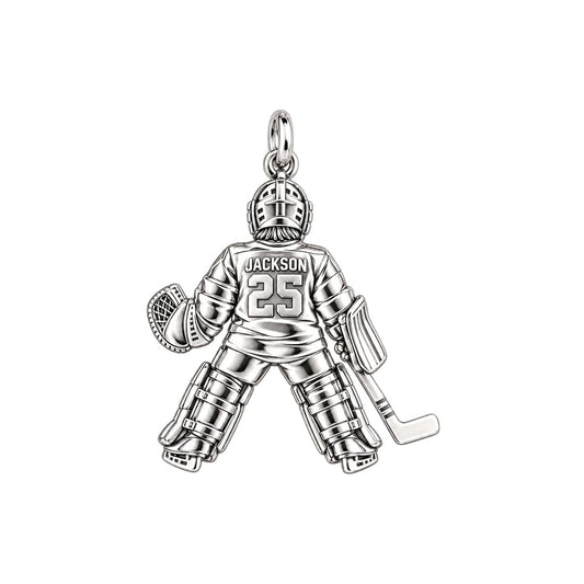 Hockey Goalie Stand Tall Charm Bracelet – Personalized Mom Gift – silver charm, front view