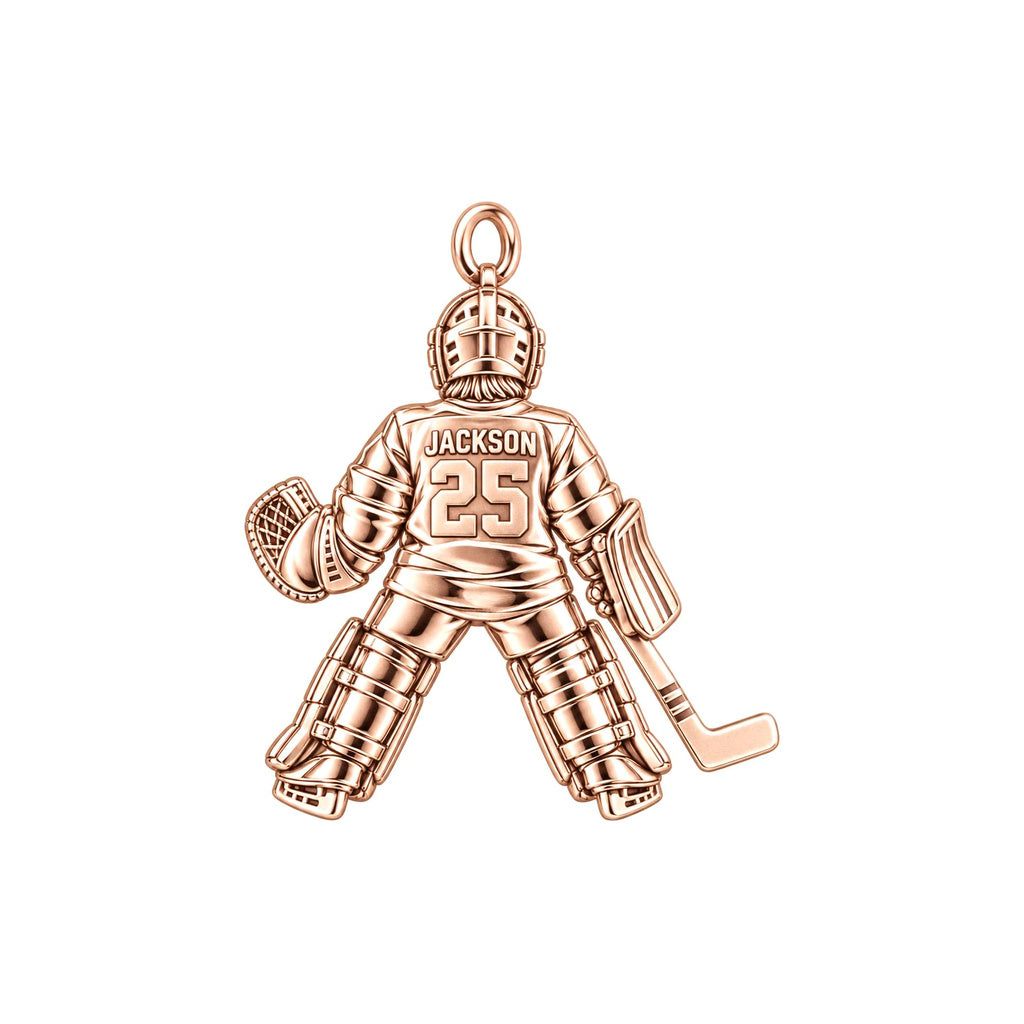 Hockey Goalie Stand Tall Charm Bracelet – Personalized Mom Gift – rose gold charm, front view