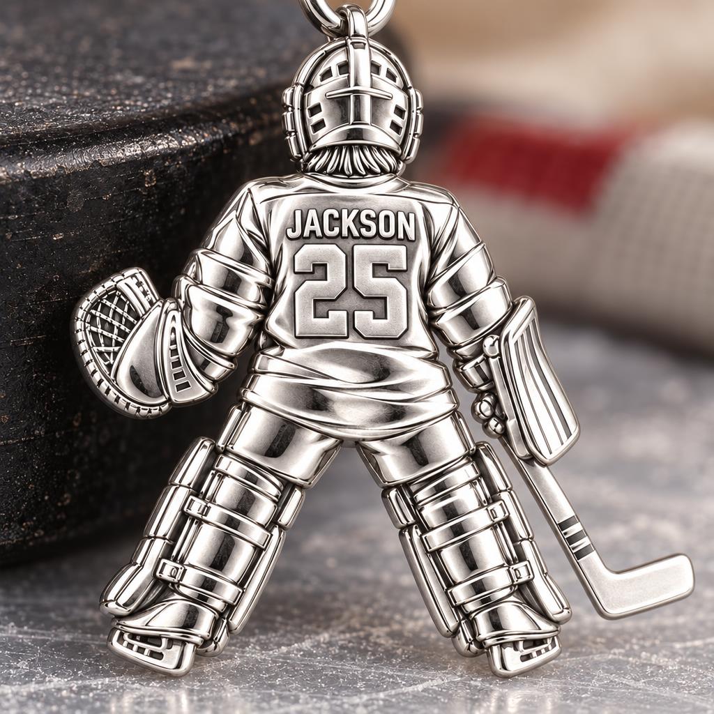 Hockey Goalie Stand Tall Charm Bracelet – Personalized Mom Gift – macro detail of the charm