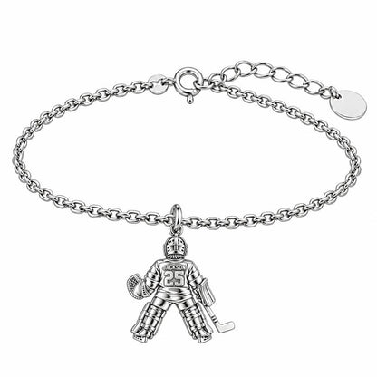 Hockey Goalie Stand Tall Charm Bracelet Set – silver, front view