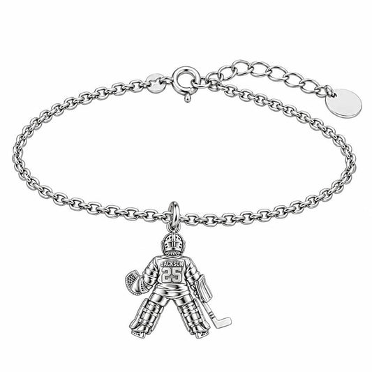 Hockey Goalie Stand Tall Charm Bracelet Set – silver, front view