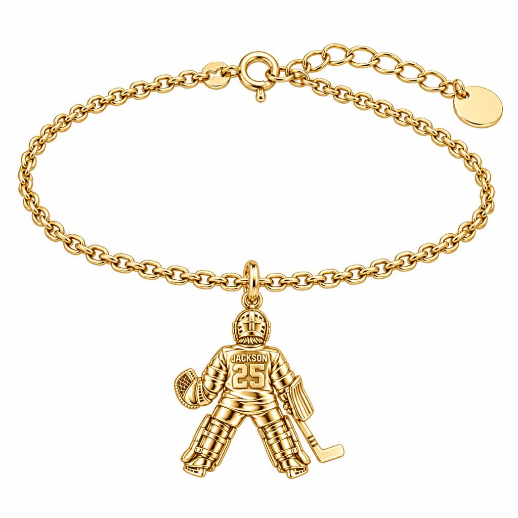 Hockey Goalie Stand Tall Charm Bracelet Set – 18K gold, front view