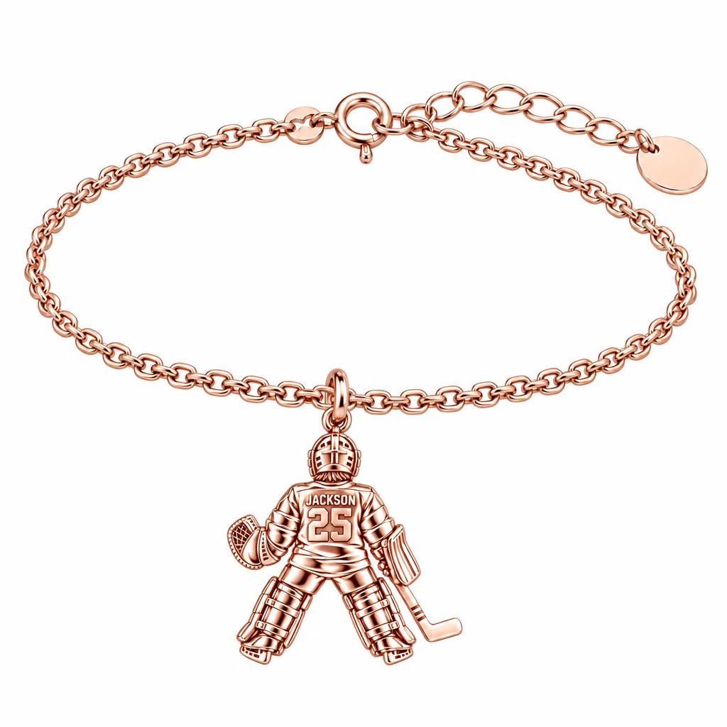 Hockey Goalie Stand Tall Charm Bracelet Set – rose gold, front view
