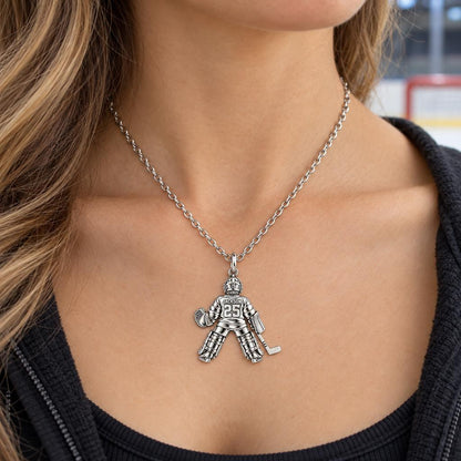 Hockey Goalie Stand Tall Charm Necklace Set – worn / in use