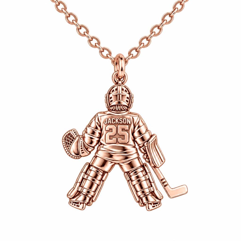 Hockey Goalie Stand Tall Charm Necklace Set – rose gold, front view