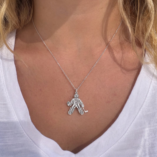 Hockey Goalie Stand Tall Charm Necklace Set – worn / in use