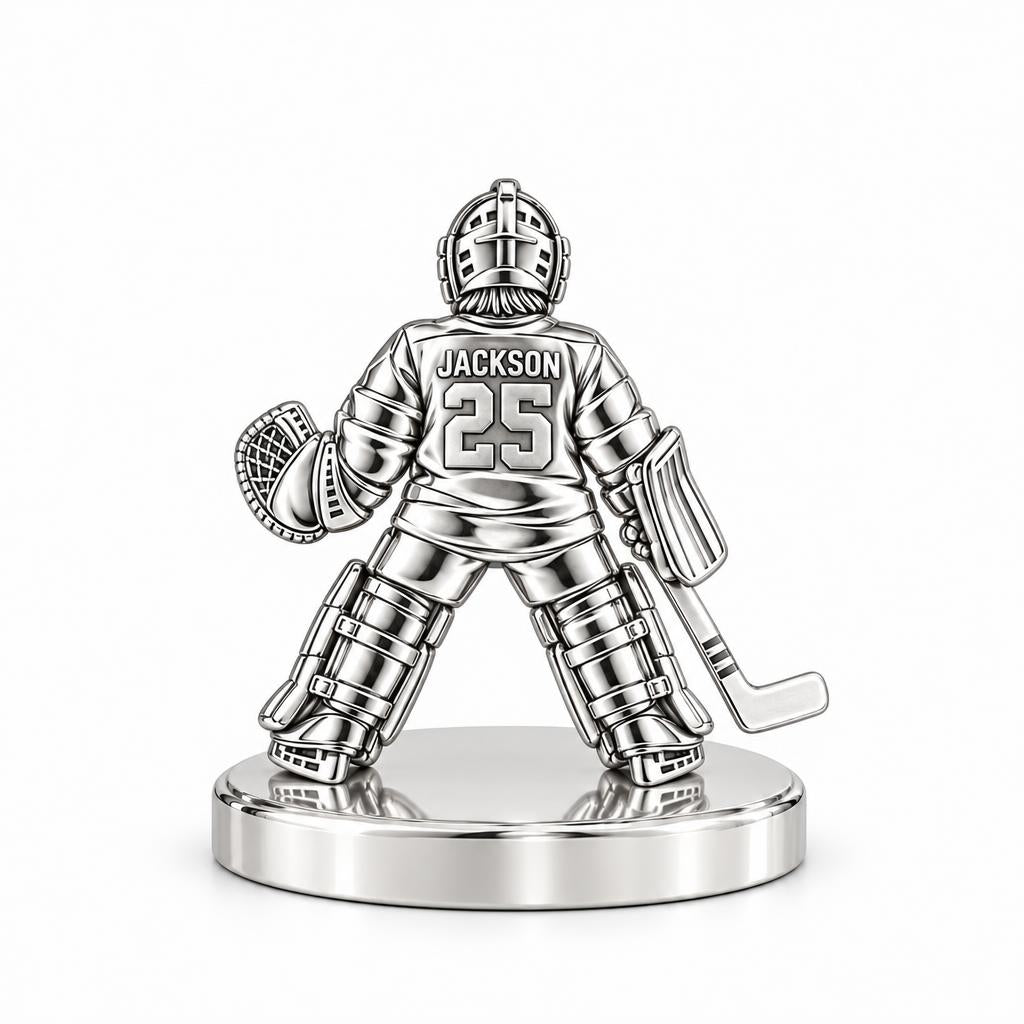 Hockey Goalie Stand Tall Keepsake Plaque – silver, front view