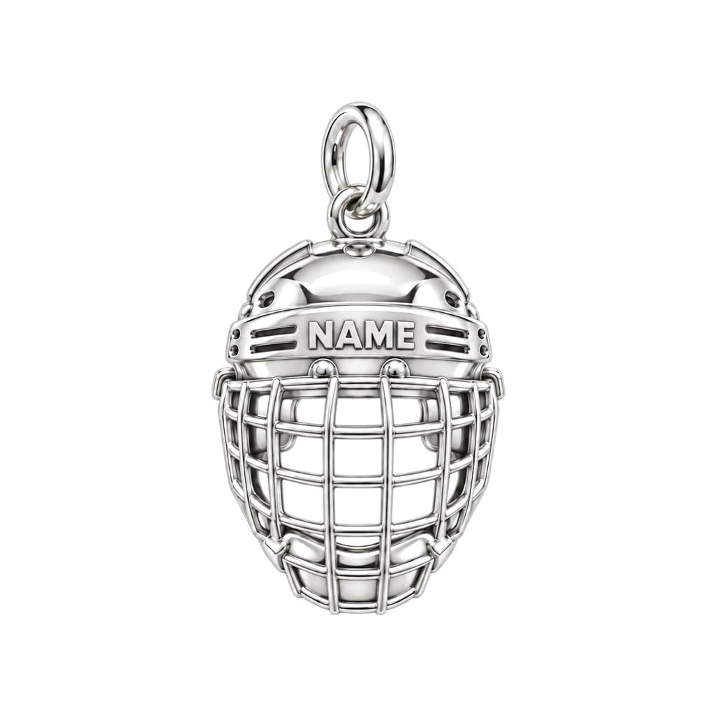 Hockey Hero Helmet Charm Bracelet – Personalized Mom Gift – silver charm, front view