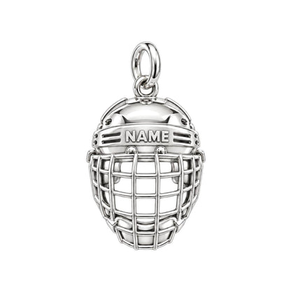 Hockey Hero Helmet Charm Bracelet – Personalized Mom Gift – silver charm, front view