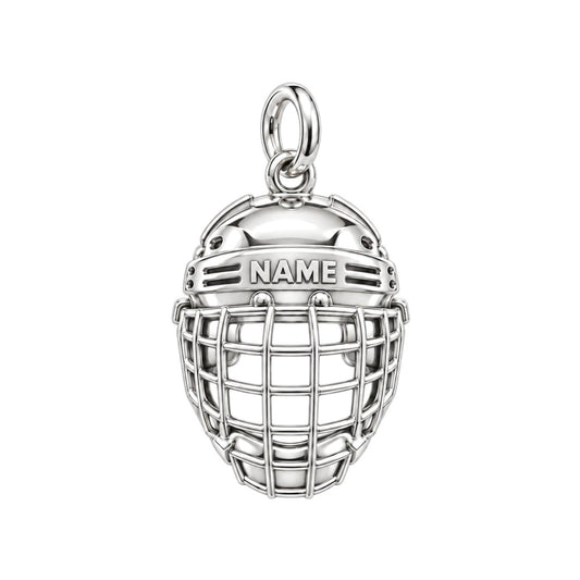 Hockey Hero Helmet Charm Bracelet – Personalized Mom Gift – silver charm, front view