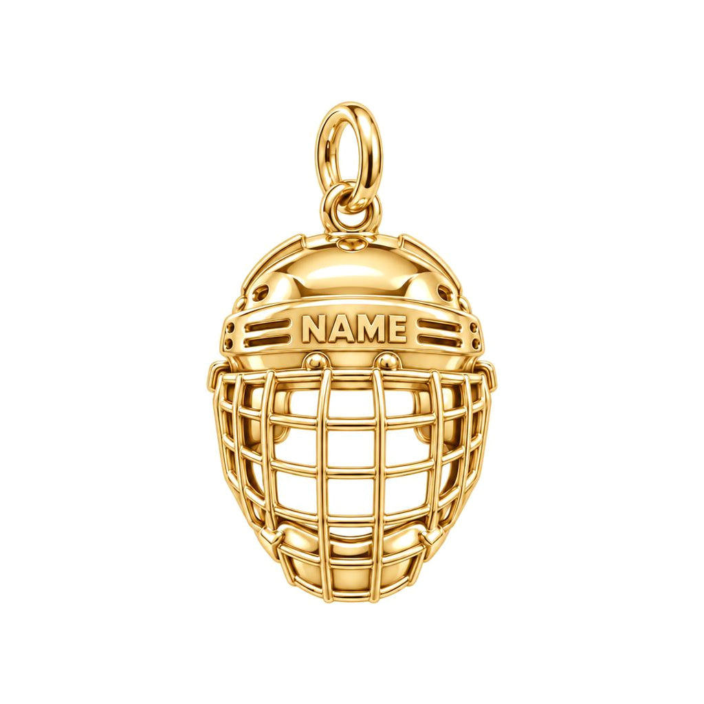 Hockey Hero Helmet Charm Bracelet – Personalized Mom Gift – 18K gold charm, front view