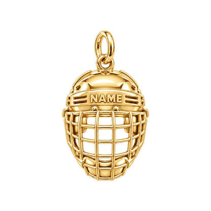 Hockey Hero Helmet Charm Bracelet – Personalized Mom Gift – 18K gold charm, front view