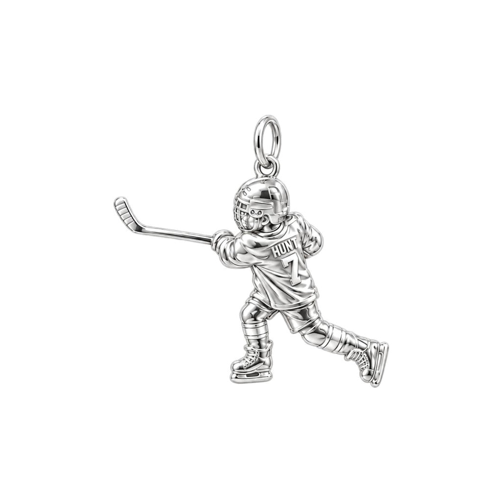 Hockey Star in Motion Charm Bracelet – Personalized Hockey Mom Gift – silver charm, front view