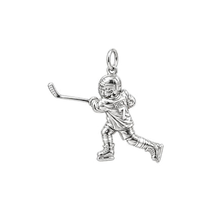 Hockey Star in Motion Charm Bracelet – Personalized Hockey Mom Gift – silver charm, front view