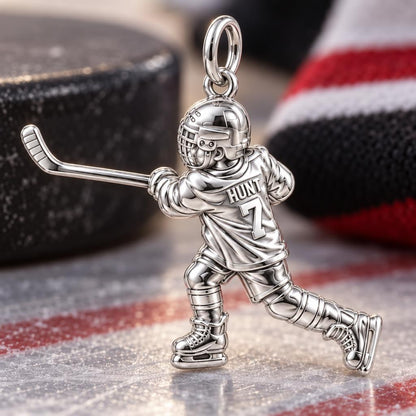 Hockey Star in Motion Charm Bracelet – Personalized Hockey Mom Gift – macro detail of the charm