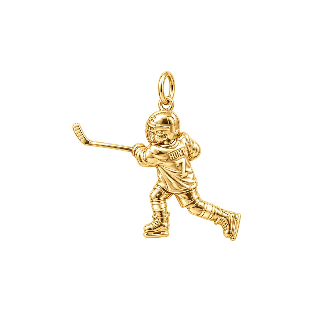 Hockey Star in Motion Charm Bracelet – Personalized Hockey Mom Gift – 18K gold charm, front view