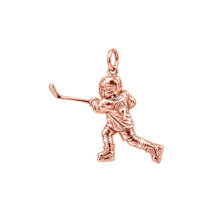 Hockey Star in Motion Charm Bracelet – Personalized Hockey Mom Gift – rose gold charm, front view